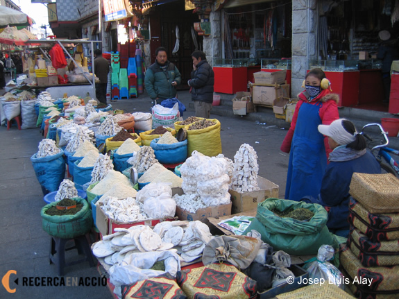 Vista general d'una parada del mercat de Lhasa