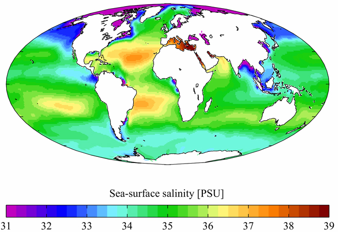 Mapa de salinitat superficial dels oceans