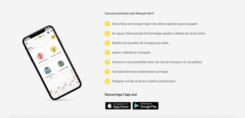 Imatge de l'app mosquito alert. Fer-hi clic per accedir a la pàgina web oficial de l'app.